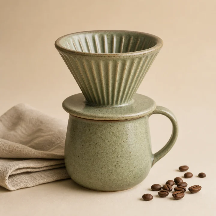 鼠尾草綠手作陶瓷濾杯與咖啡杯